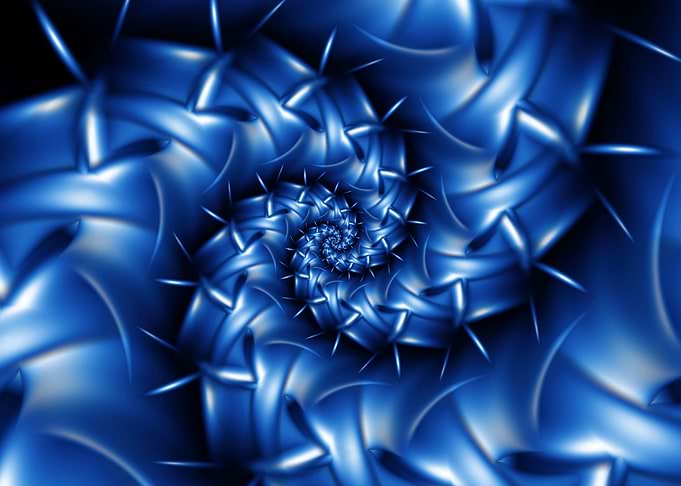 Glossy Electric Blue Spiral Fractal