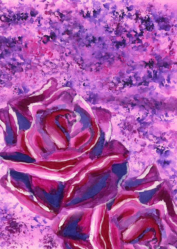 Blue Violet Winter Roses Acrylic Painting - An acrylic ...