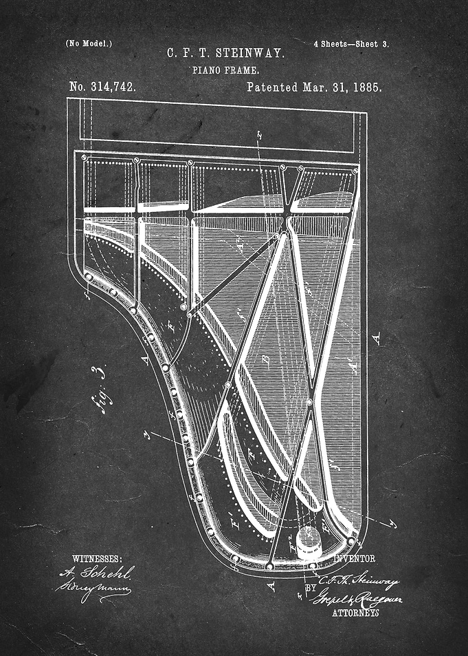 Piano Frame - Patent by C. F. T. Steinway - 1885