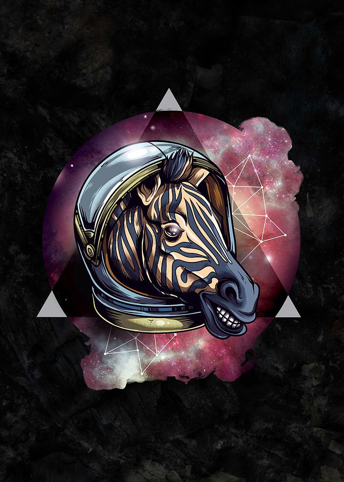 The Space Zebra with dark grunge background.