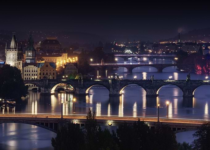 The Bridges of Prague at night