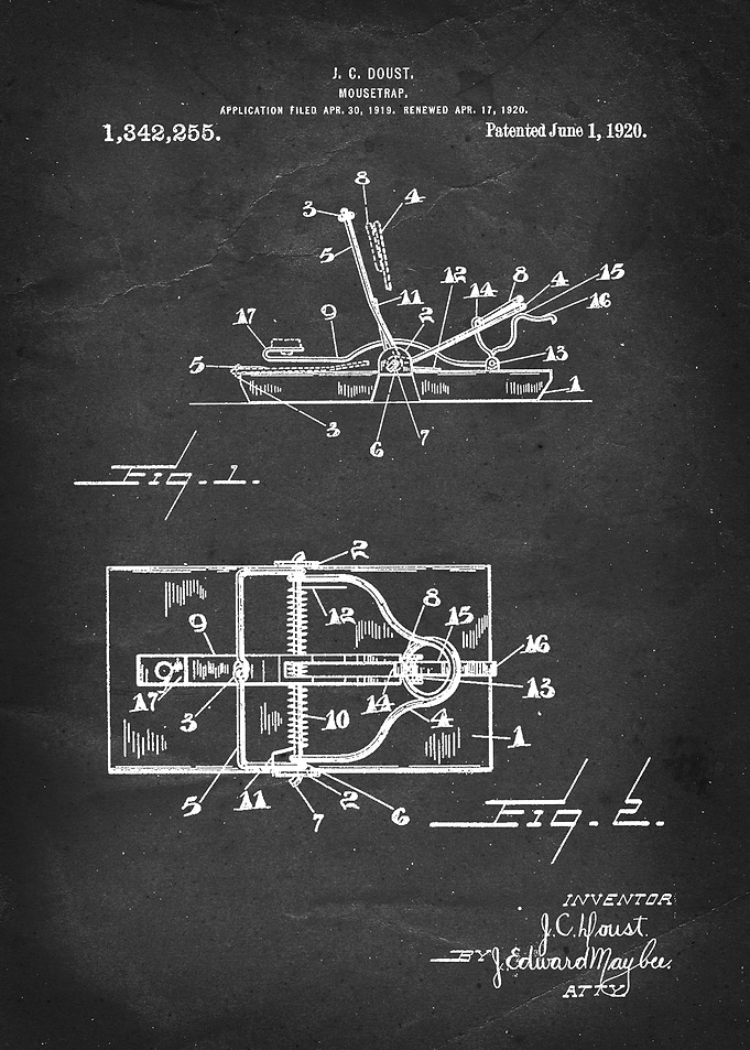 Mousetrap - Patent #1,342,255 by J. C. Doust - 1920