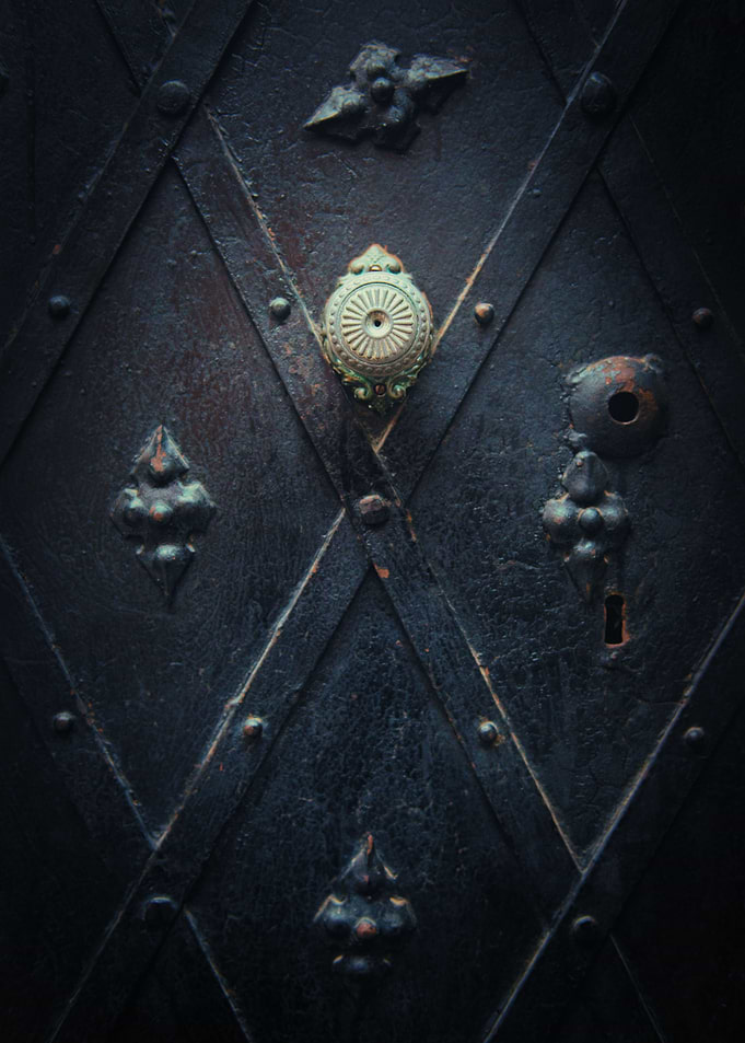 Old ornamented gate with round doorknob