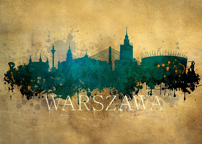 Digital painting . Main symbols of Warszawa - the capi ...