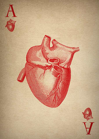 Ace of hearts playing card with vintage medial heart di ...