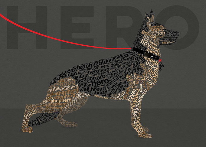 Typographic German Sheperd in the 'Wild about Words' st ...