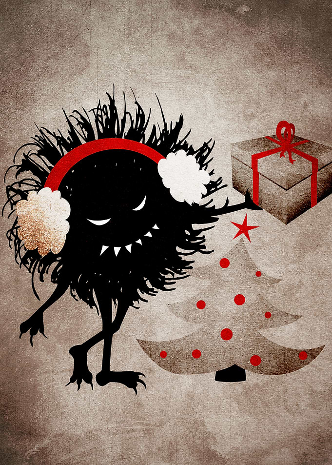 Dark textured illustration with an evil black bug who h ...