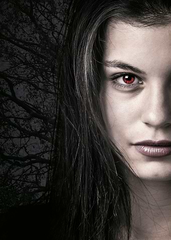 Half portrait of a beautiful brunette girl with dark tr ...