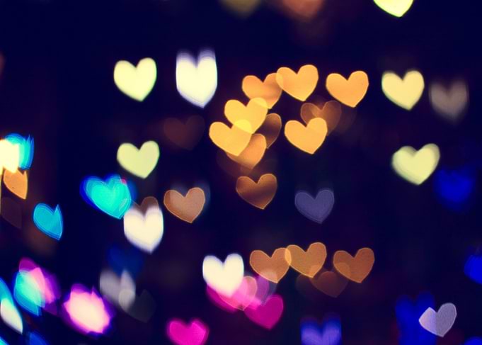 Colorful Hearts Bokeh Vintage Blue Yellow Orange Pink - ...