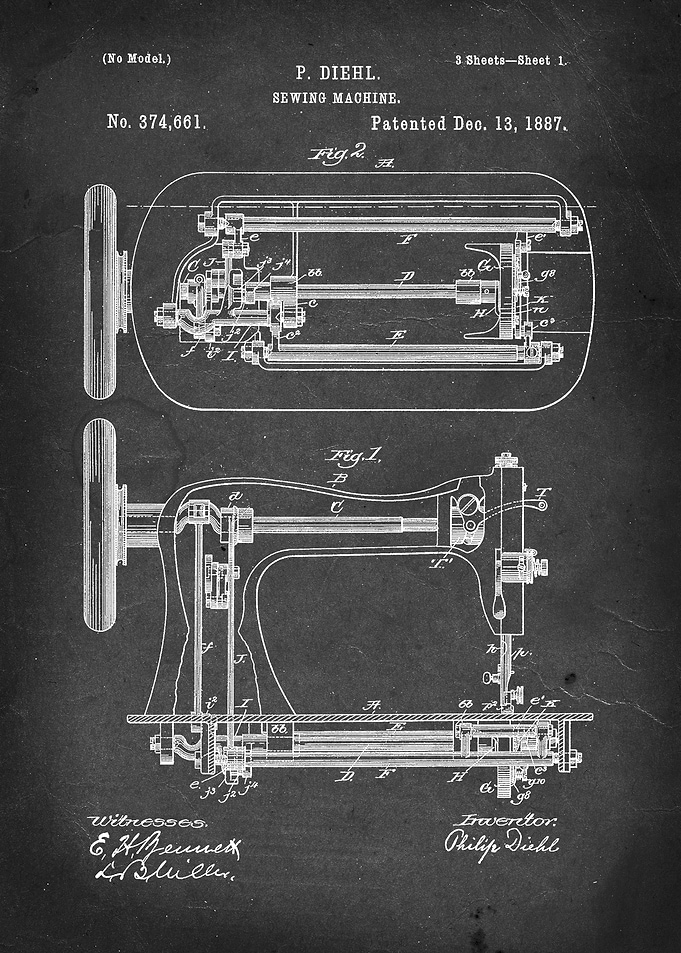 Sewing Machine - Patent #374,661 by P. Diehl - 1887