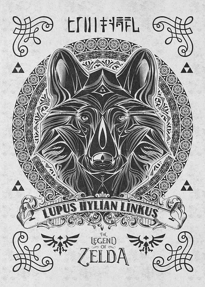 My vintage illustration of the wolf link done in a vint ...