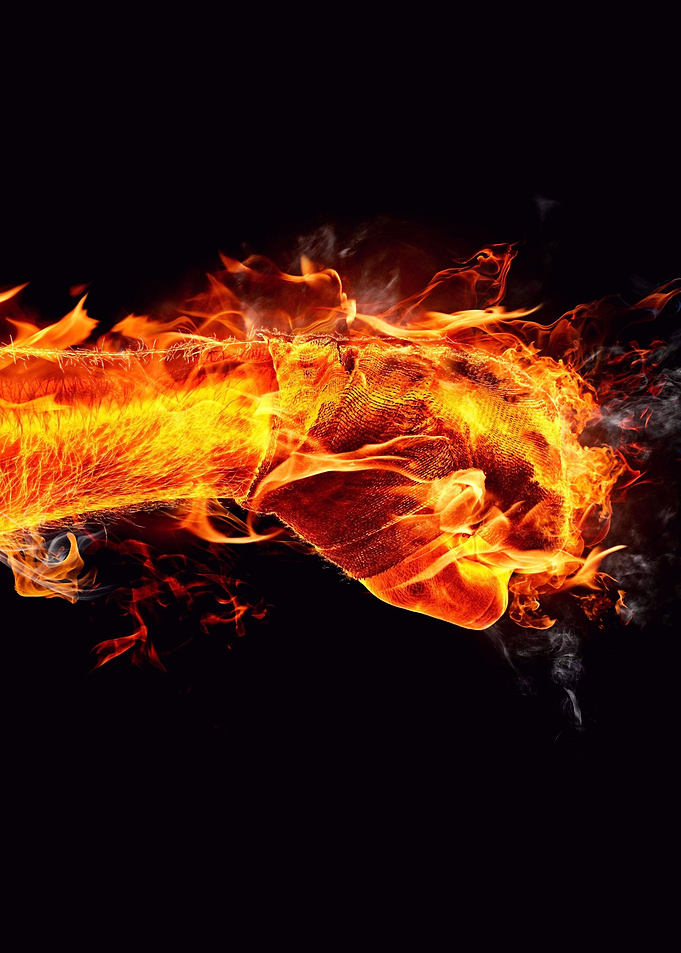Fist in red fire shooting on right side. Could be added ...