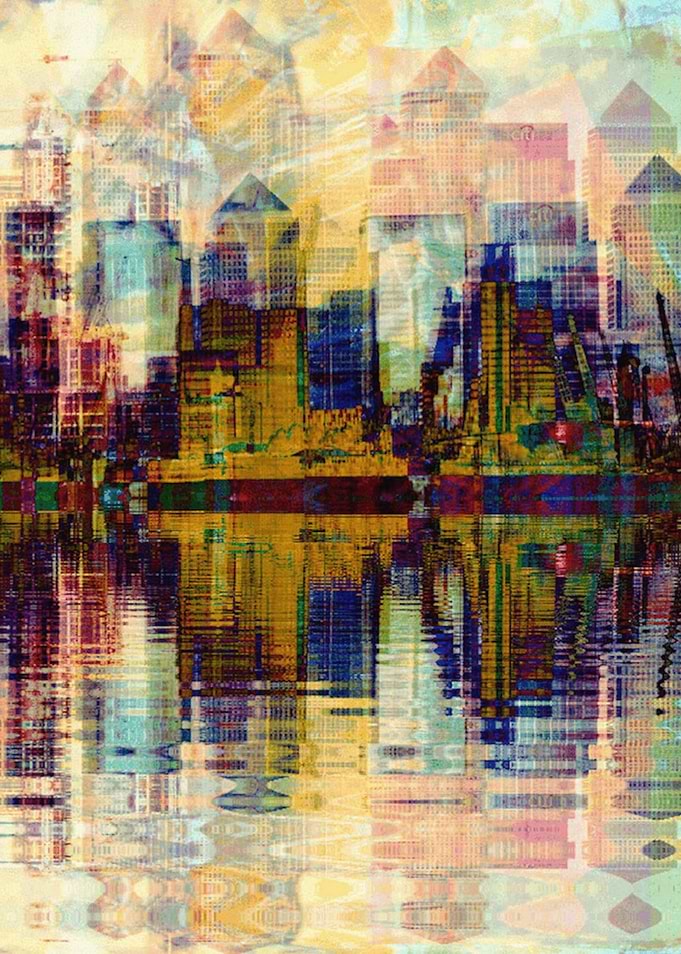 Stunning artwork of the iconic Canary ` wharf on the b ...