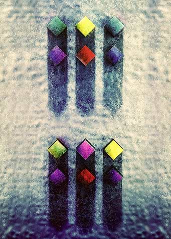 Abstract of boxes in deep emotional shadows of doubt.