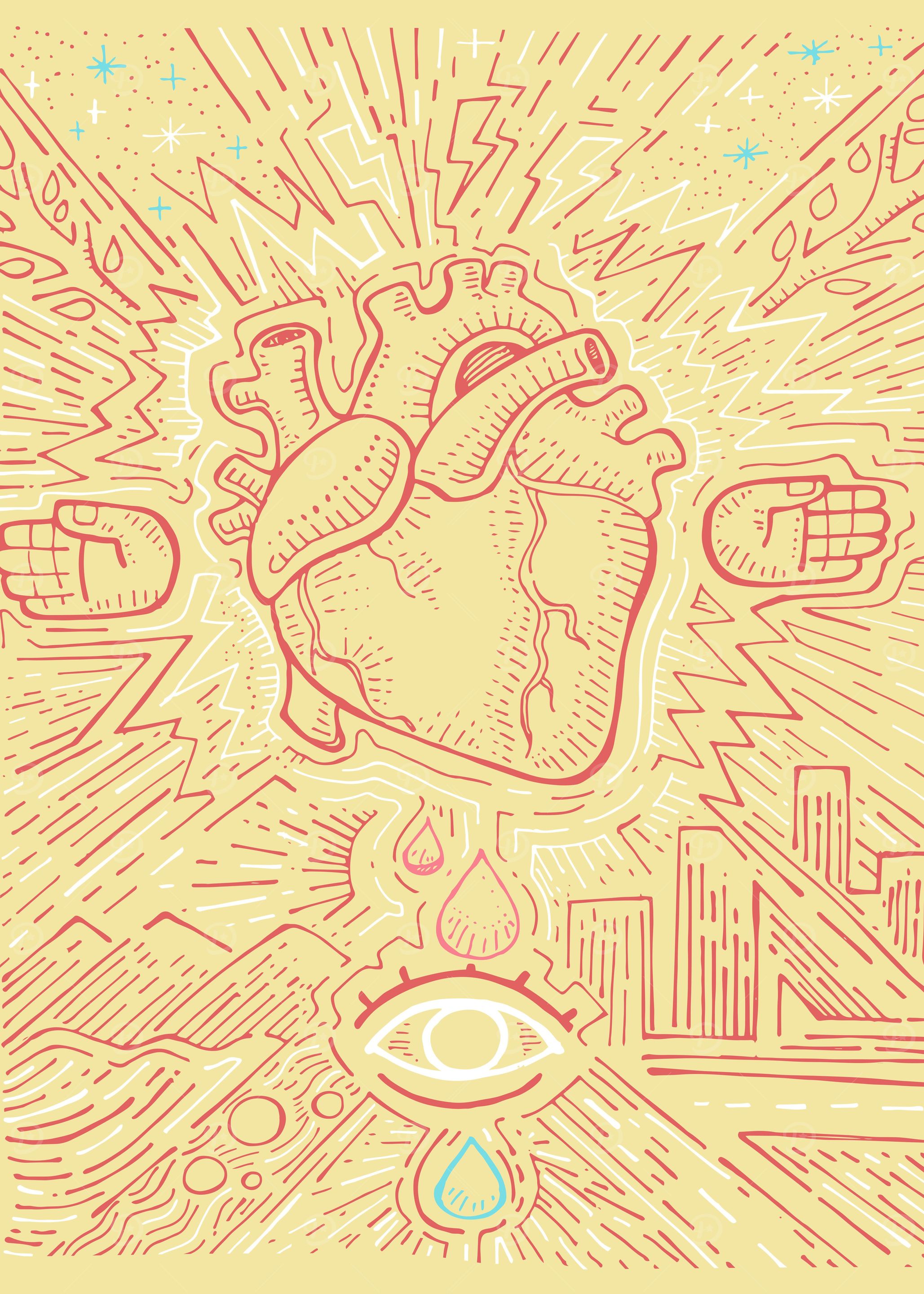 hand drawn illustration or drawing of a human heart on ...