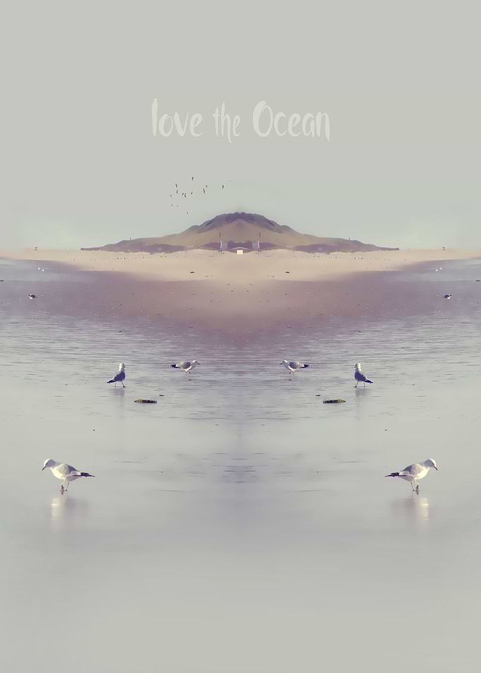 Surreal Version: 'LOVE the OCEAN IV' with white typogra ...