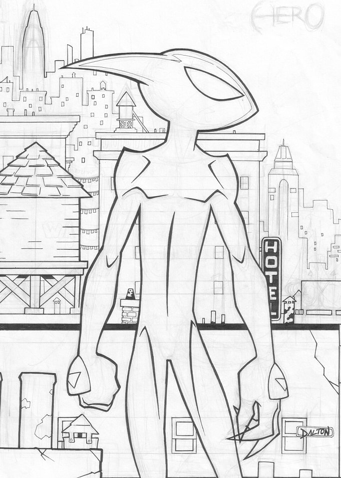 'Hero' - Alien standing in front of a cityscape. Create ...