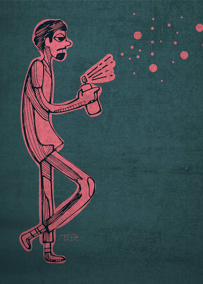 Hand drawn illustration or drawing of a graffiti artist ...