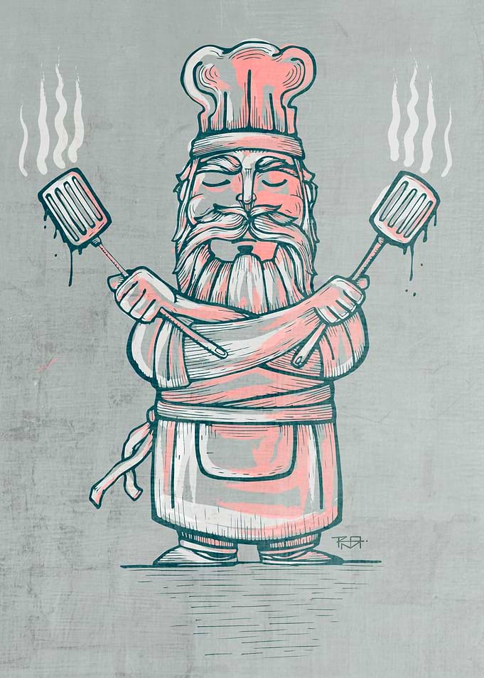 Hand drawn illustration or drawing of a chef