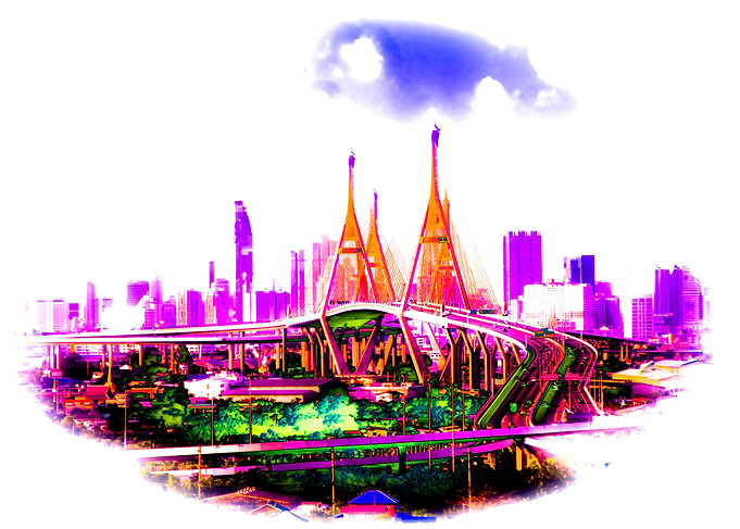 The Bhumibol Bridge from Kingdom of Thailand with skyli ...