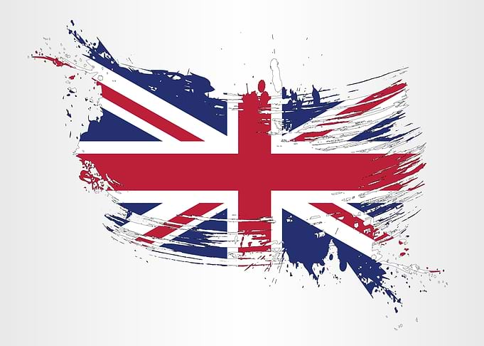 United Kingdom flag with a splatter brush effect