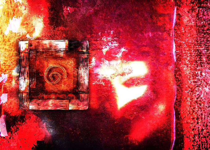 An intensely textured abstract mixed media painting.