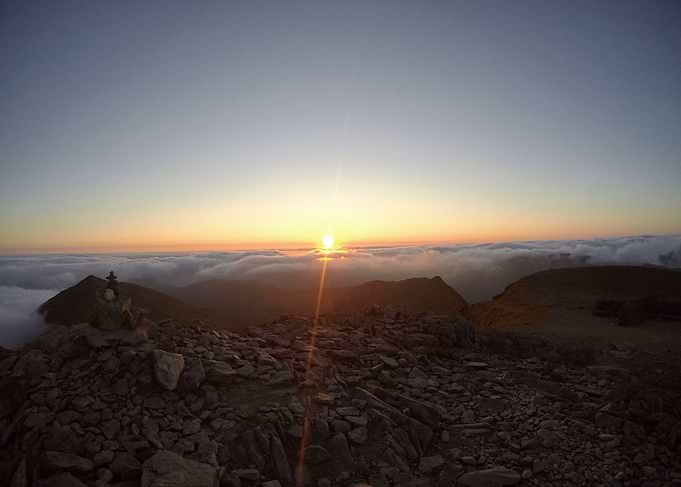 View of the sun rise from the summit of Helvellyn