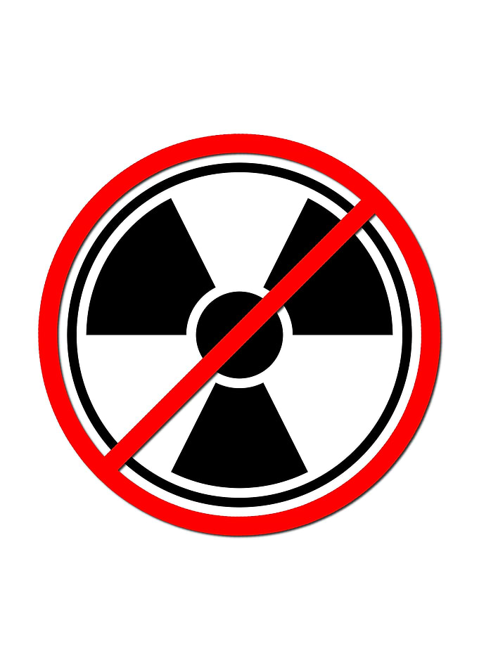 Against Atom White sign, against radiation on white bac ...