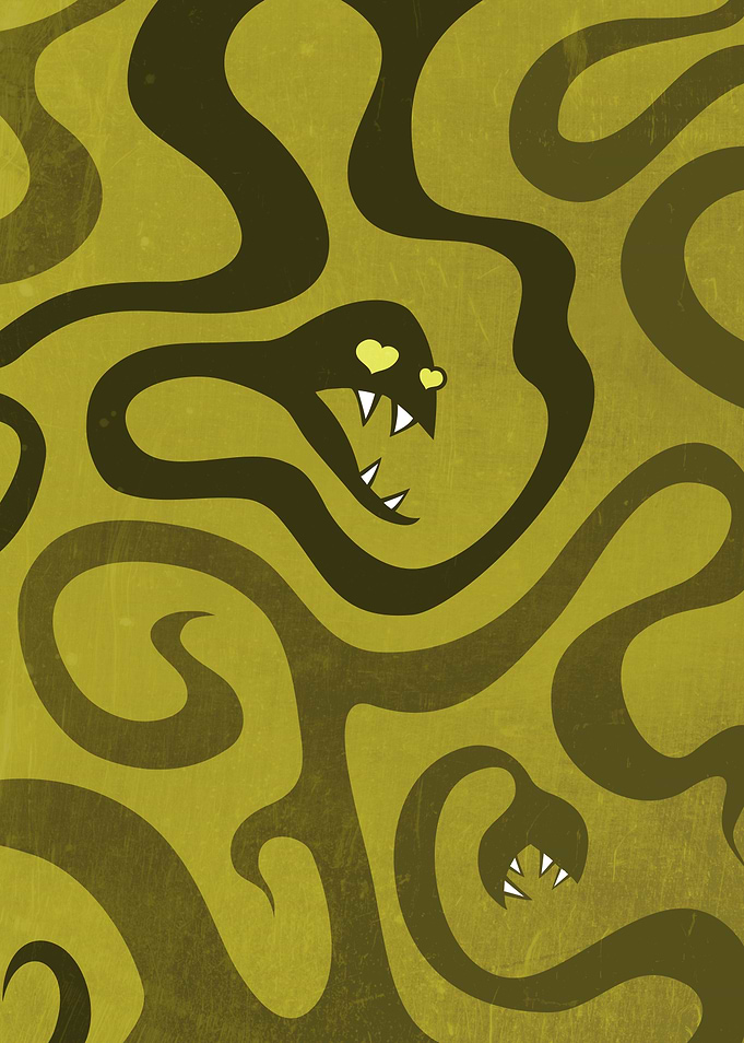Funny cartoon snakes illustration with evil snakes rese ...