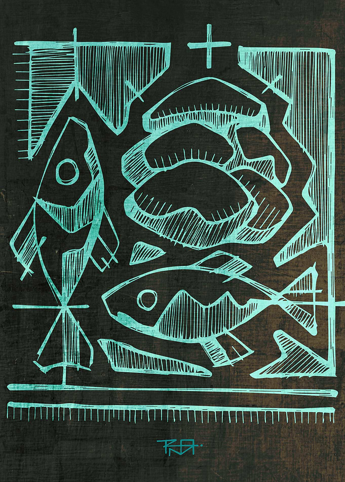 hand drawn illustration or drawing of the Eucharist rel ...