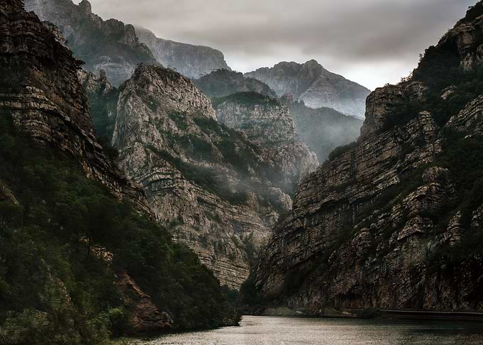 Foggy mountains over Neretva gorge