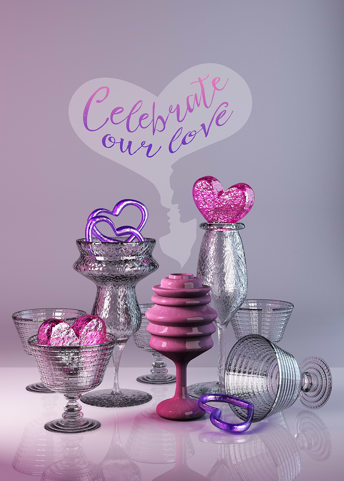 Celebrate Our Love Valentine Hearts Crystal Silver Glas ...