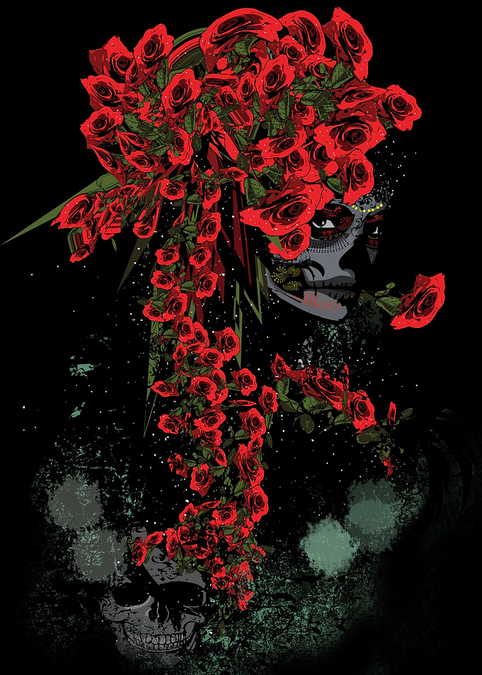 sugar skull woman dark art illustration