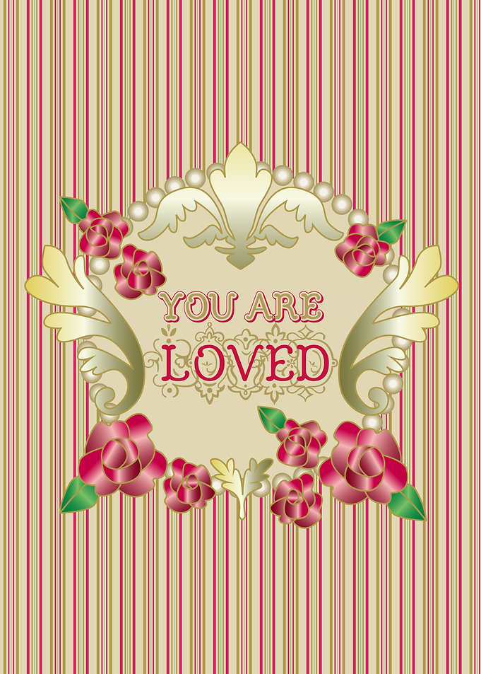 Victorian You are Loved Red Roses Gold Ornaments Pearls ...