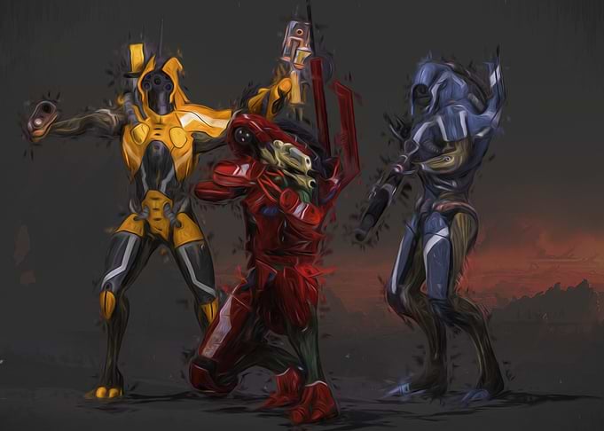Synthetika: Cyborgs for hire. A mix of 3D, oil paint an ...