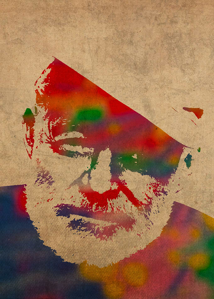 Ernest Hemingway Watercolor Portrait