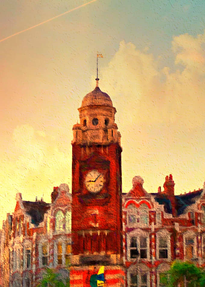 painting of the iconic clock tower in crouch end North ...