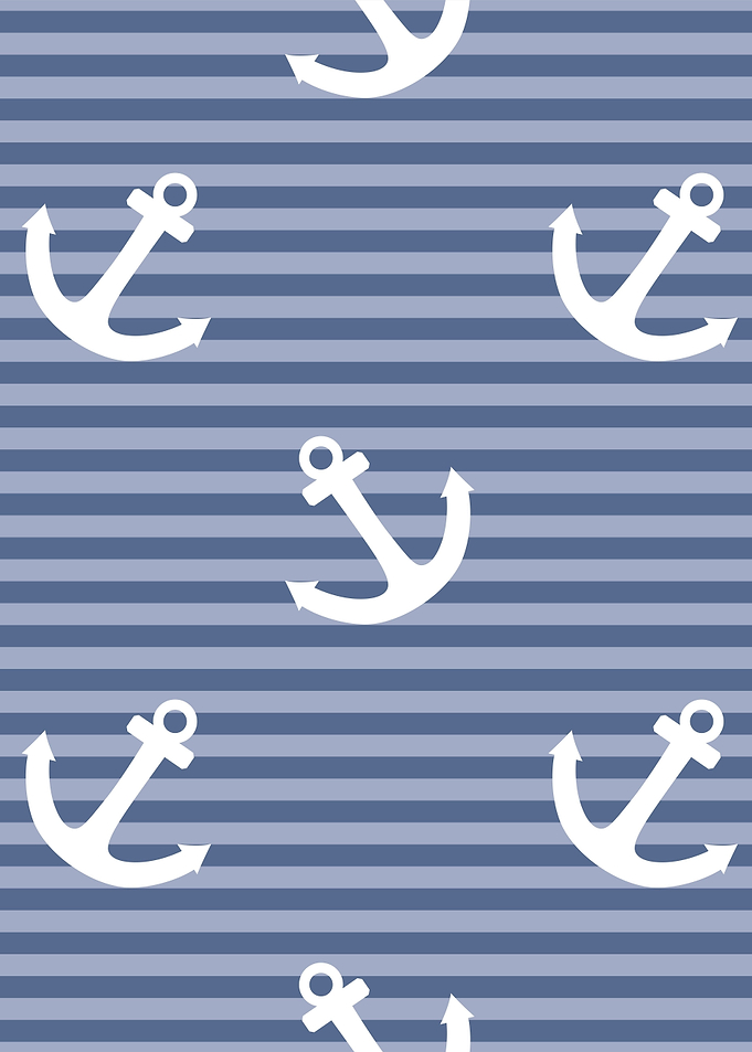 Hello sailor with white anchor on pastel blue stripes
