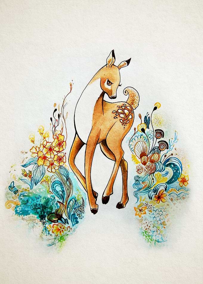 Little Deer - painting with watercolor