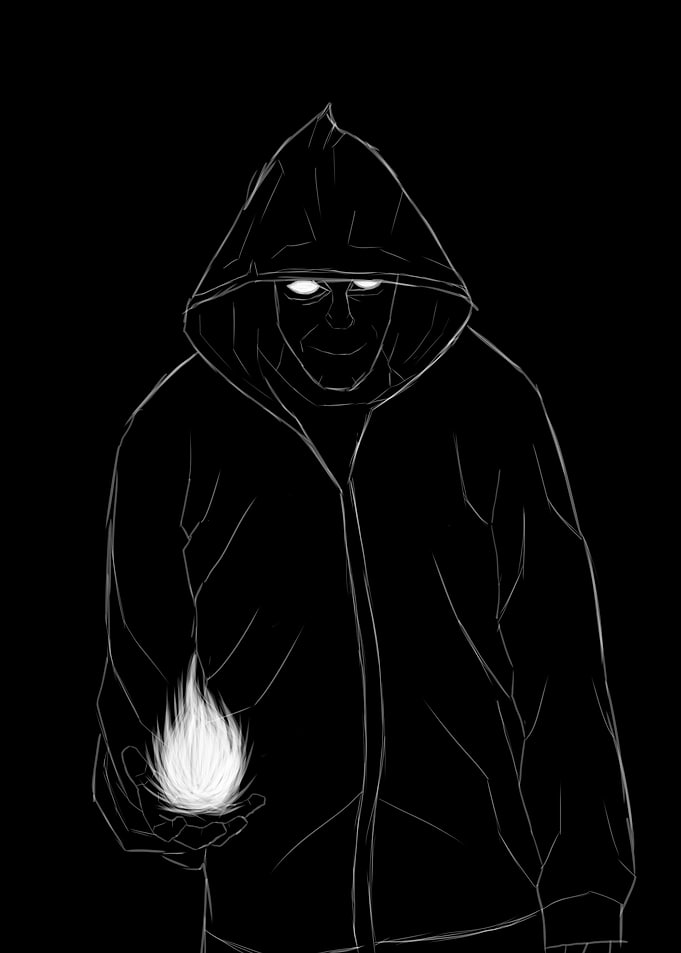 The bad hoody guy. manga/anime style white lines