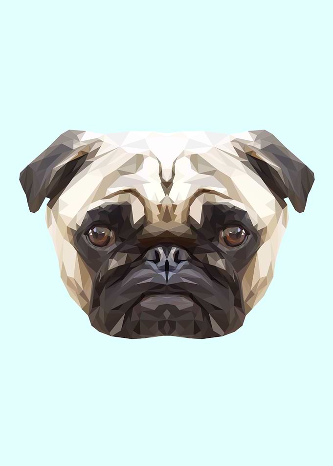 Pug Polygon Art // Pastel Blue