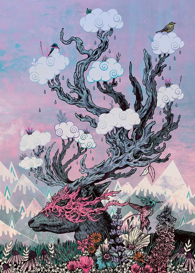 Journeying Spirit (deer) sunset
