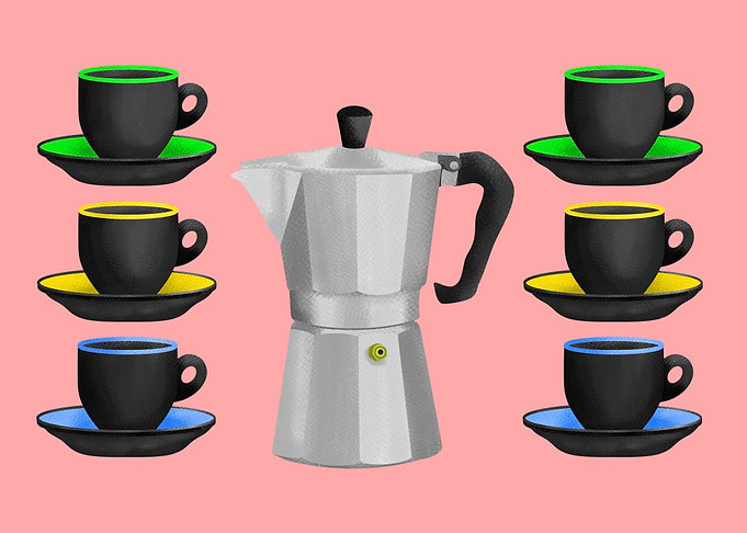 An illustration of a stove top moka pot style espresso ...