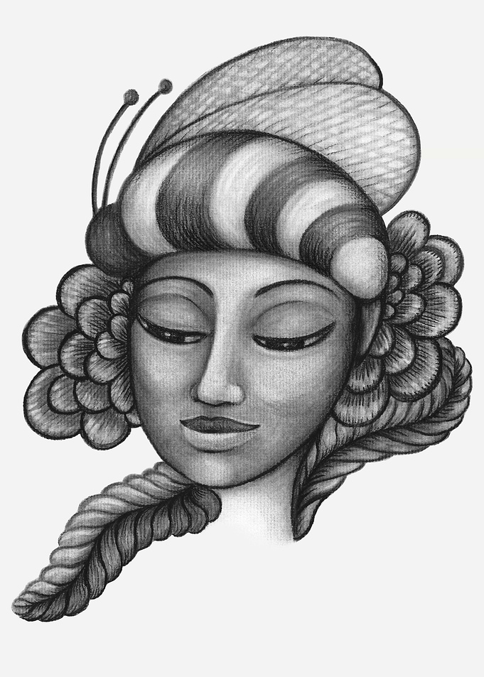 Bumble Bee Hat - charcoal drawing