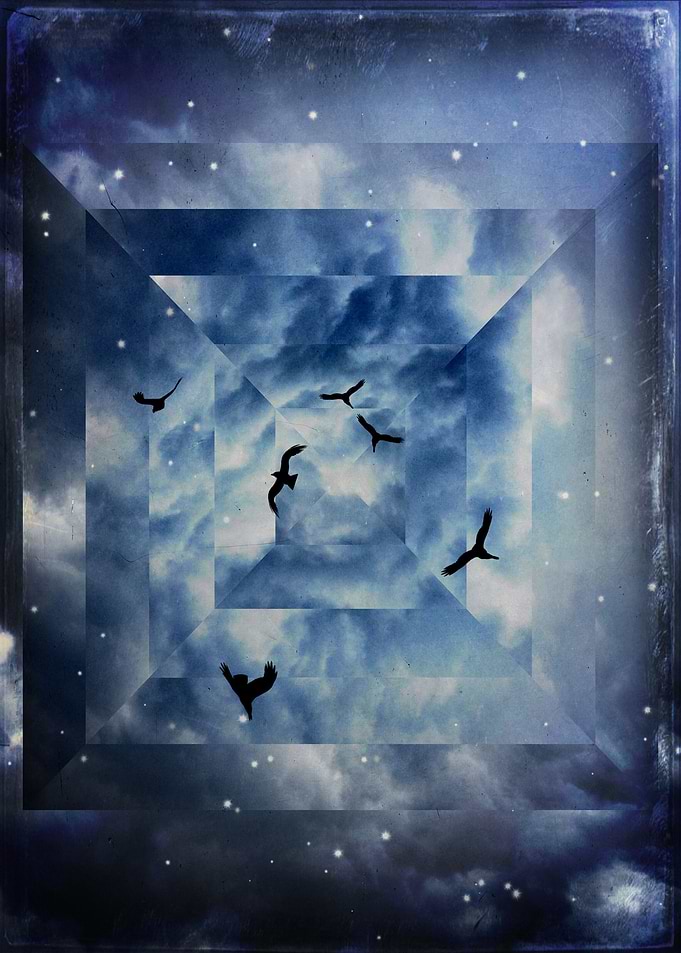 Abstract sky with birds