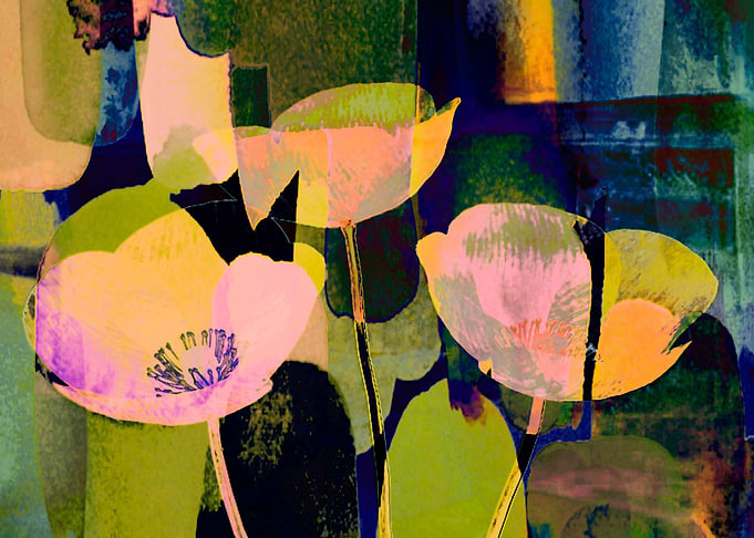 three abstract flowers on abstract background