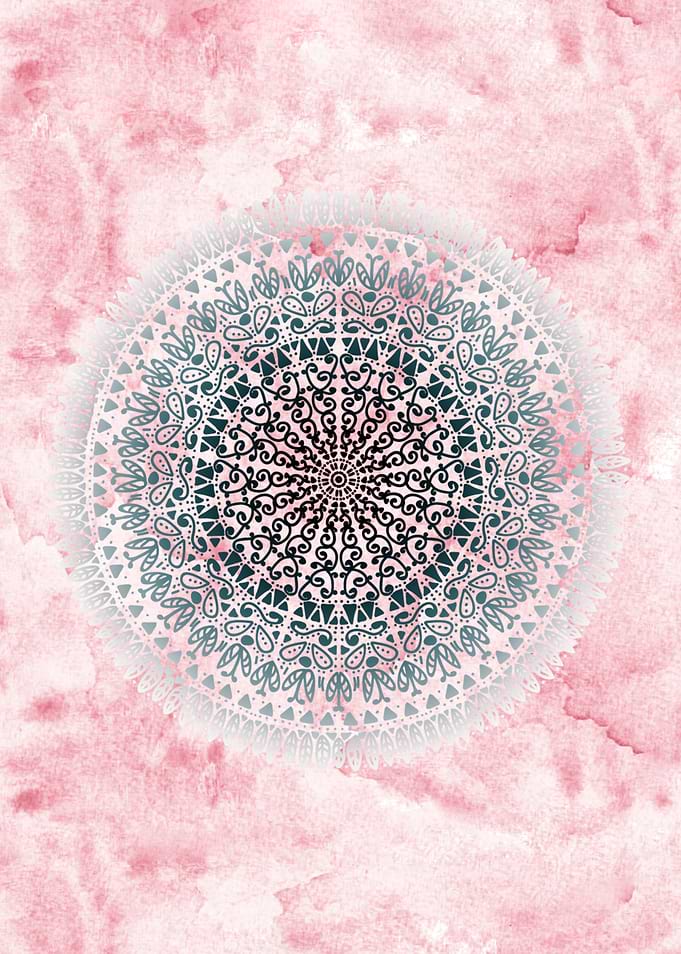 bohemian illustration with a pink watercolor background ...