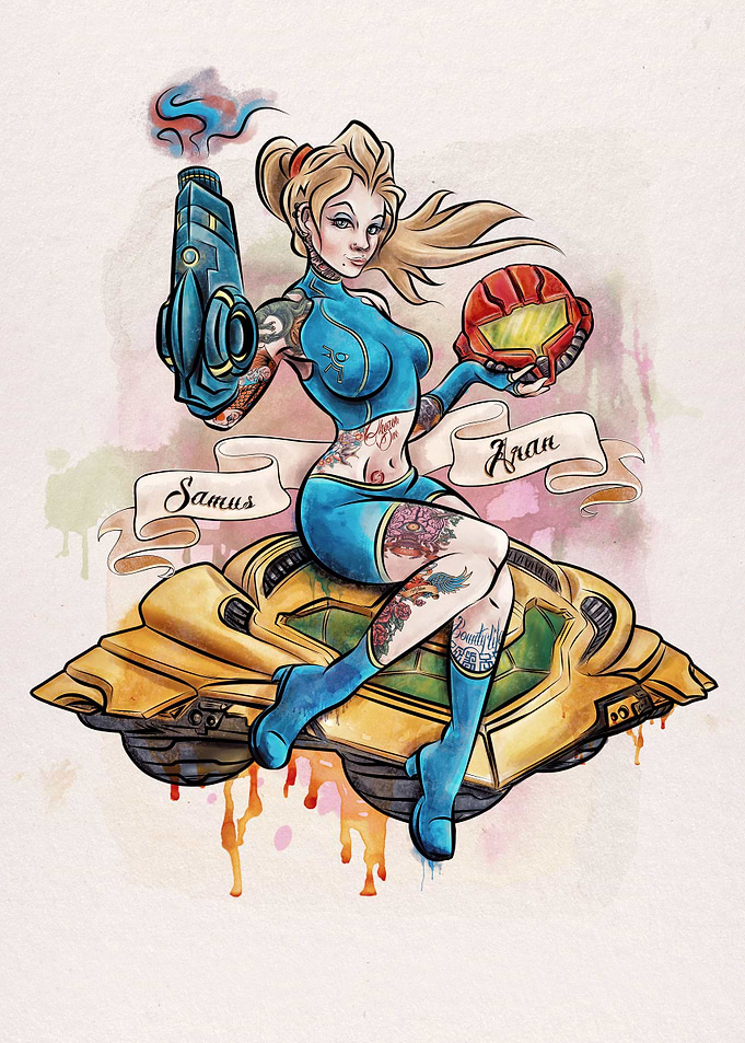 My classic pinup tattoo illustration and painting of Sa ...