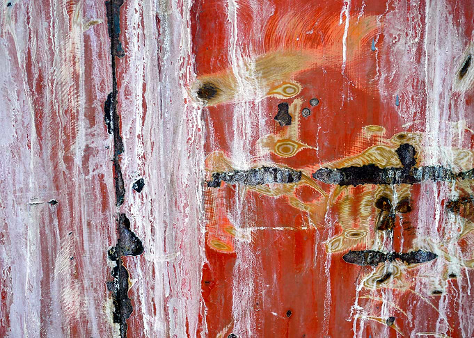 Abstract painting with reds, whites, yellows and blacks ...