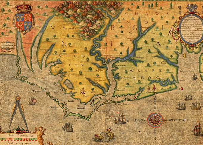 Vintage Map of Roanoke Colony Virginia Circa 1585